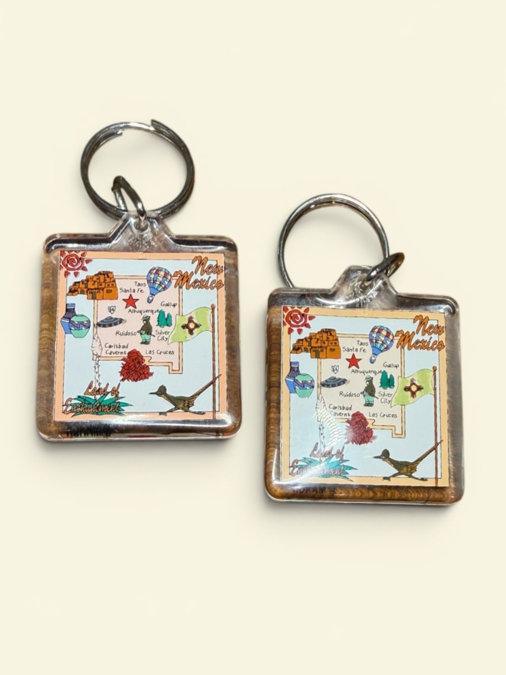 Vintage Lot of 2 New Mexico Souvenir Keychains - Acrylic Squares